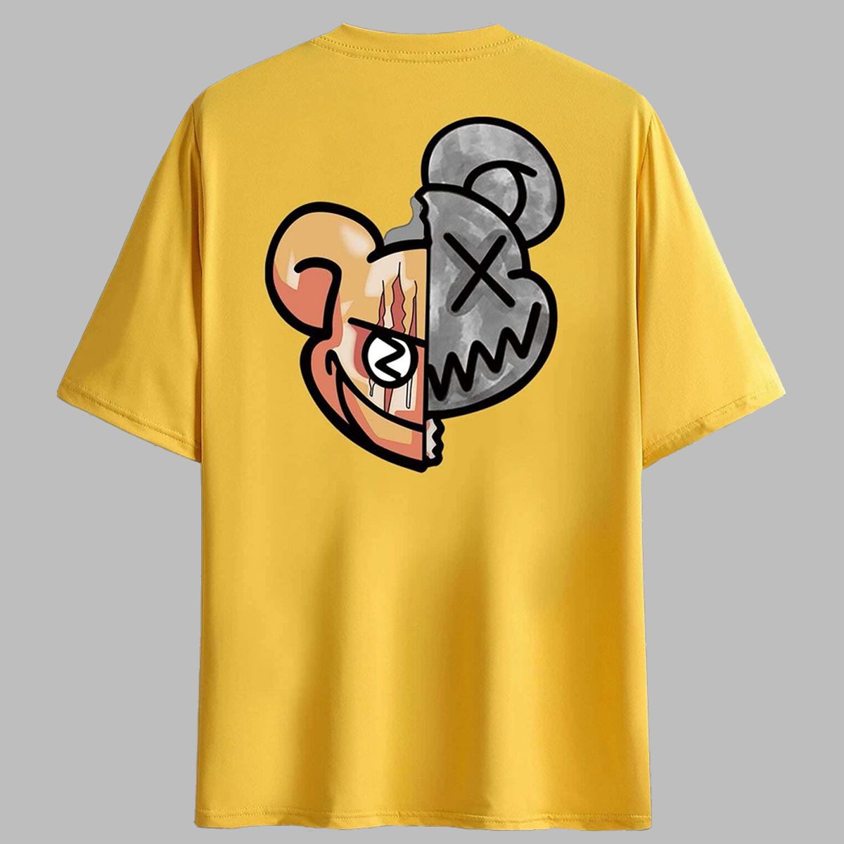 YANSUS - Polo Yansus Negro Con Estampado De Oso Y Manga Corta