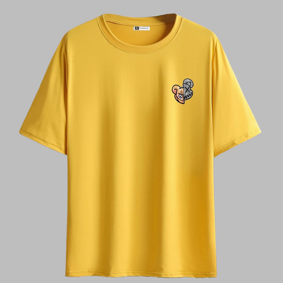 YANSUS - Polo Yansus Negro Con Estampado De Oso Y Manga Corta