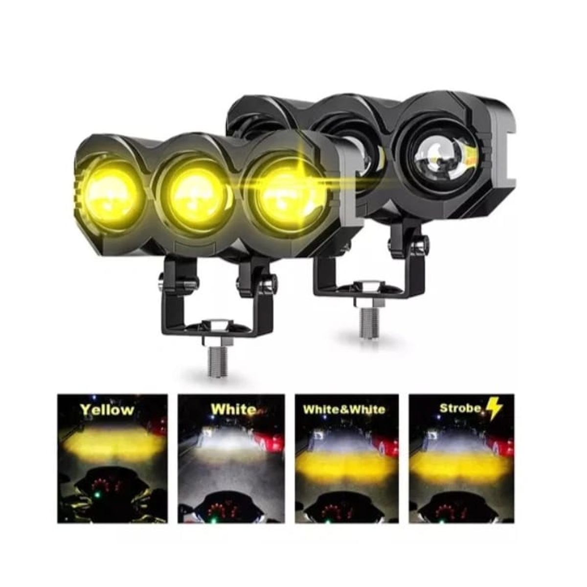 GENERICO - Par Faros Auxiliares Lupa Led dual amarillo y blanco