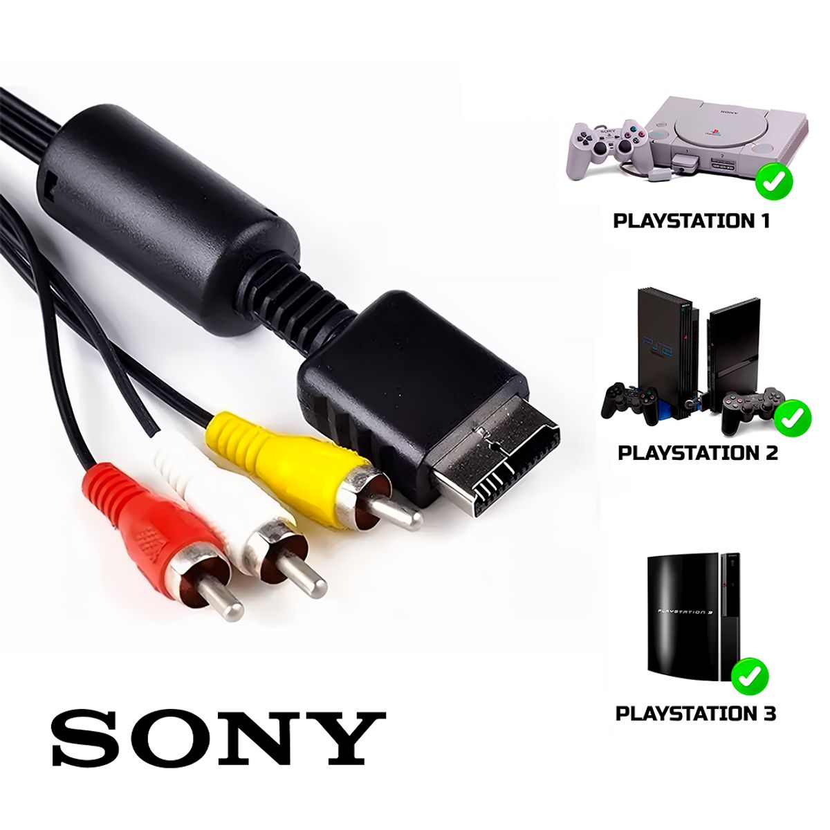 SONY - CABLE audio y video AV para PS1 PS2 y PS3 Original Reacondicionado