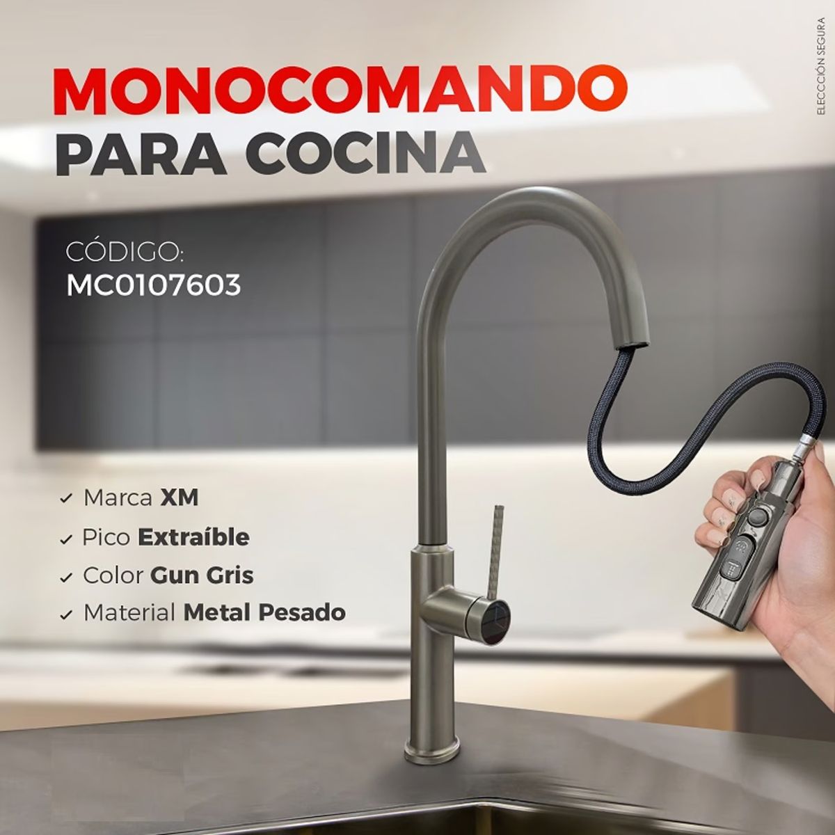 XM - Monomando para Cocina en Metal Pesado Gris Mate