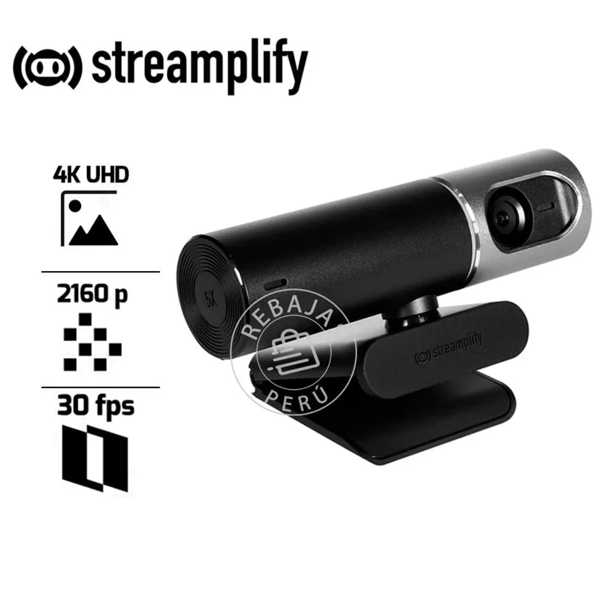 STREAMPLIFY - Webcam Streamplify 4K 30FPS con Autoenfoque, Micrófono Doble y USB 3.0