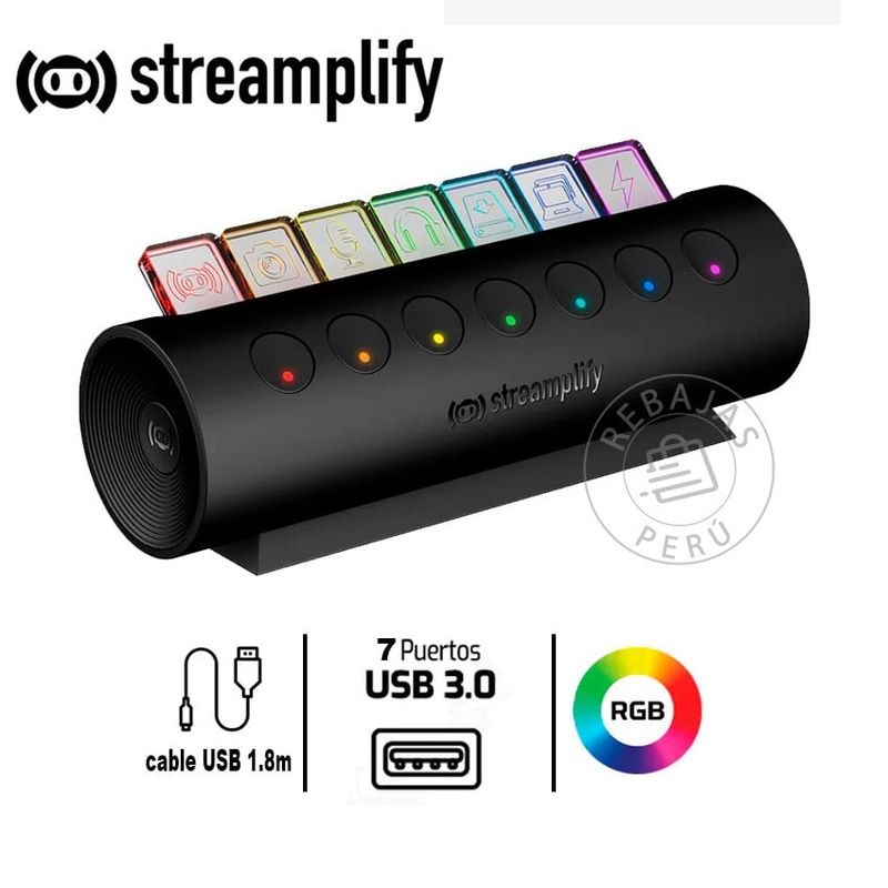 STREAMPLIFY - Hub Streamplify 7 Puertos USB 3.0 con RGB, 5Gbps y Control Individual