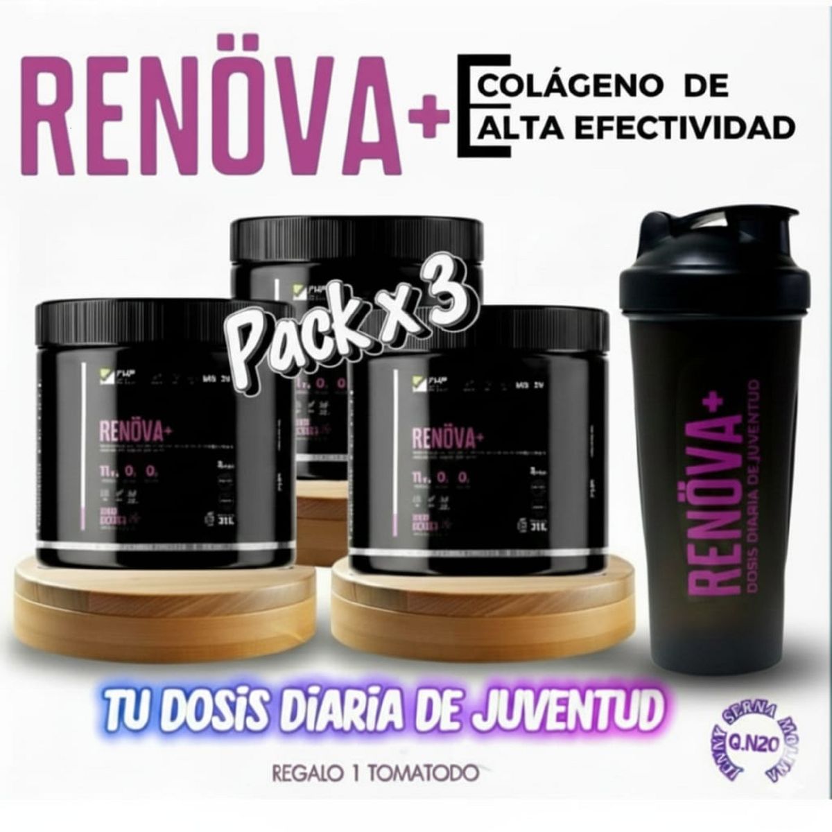 GENERICO - COLAGENO RENOVA PACK X 3 CON RESVERATROL PROMO REGALO 1 TOMATODO