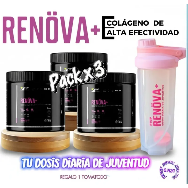 GENERICO - COLAGENO RENOVA PACK X 3 CON RESVERATROL PROMO REGALO 1 TOMATODO