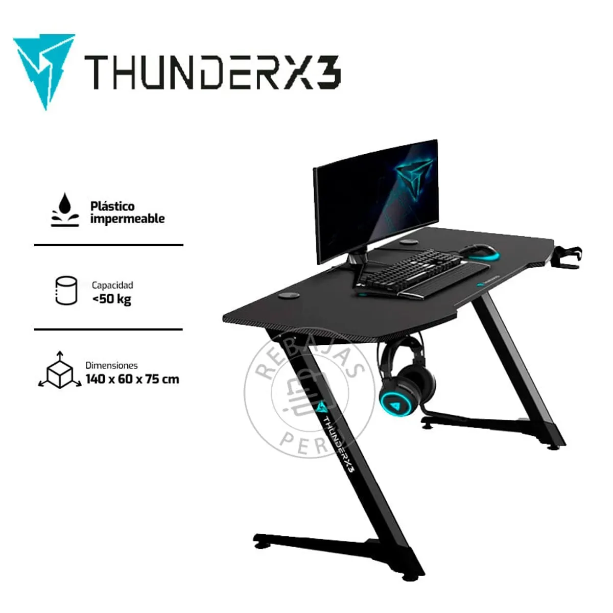 THUNDER X3 - Escritorio Gamer ThunderX3 ED5 140cm RGB Superficie de Fibra Carbono
