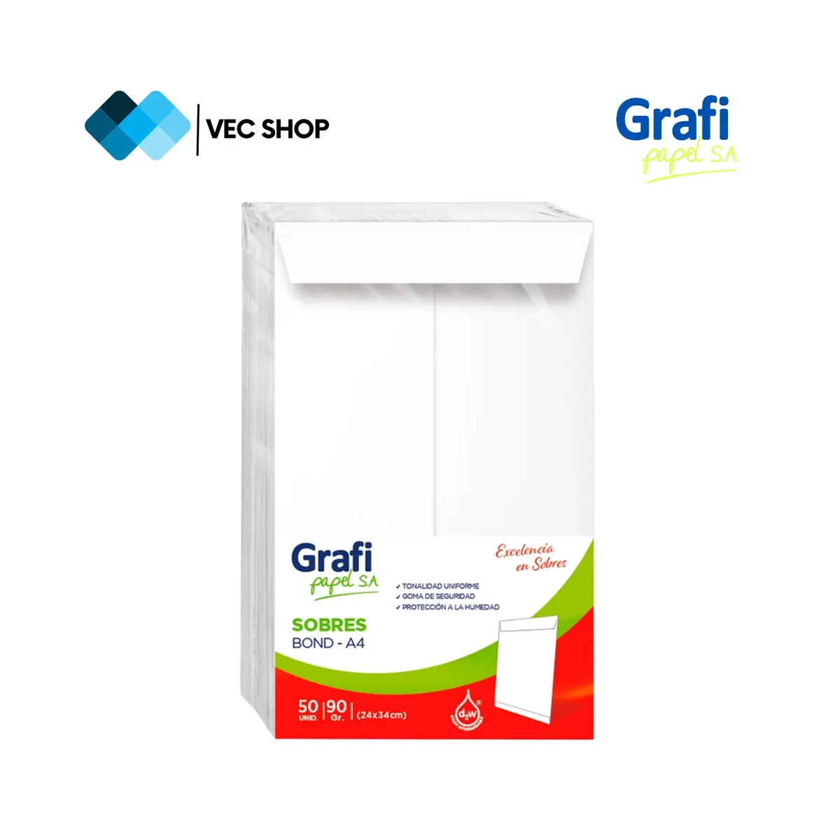 GRAFI PAPEL SA - Sobres Blanco Bond A4, 24 x 34 cm, 90gr, 50und