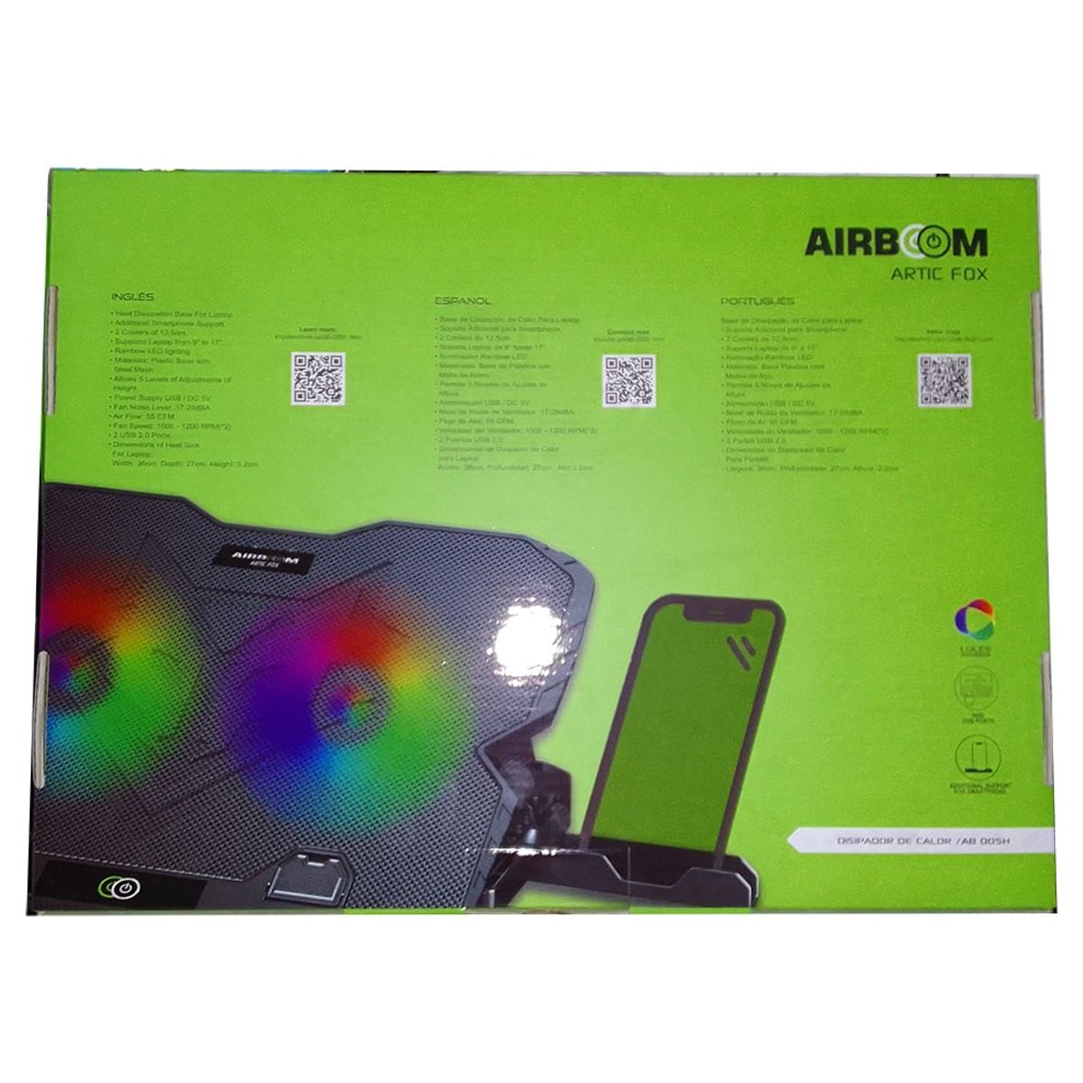 AIRBOOM - Cooler AIRBOOM AB005H, 2 FAN, 1200 RPM, para Laptops HASTA 17p