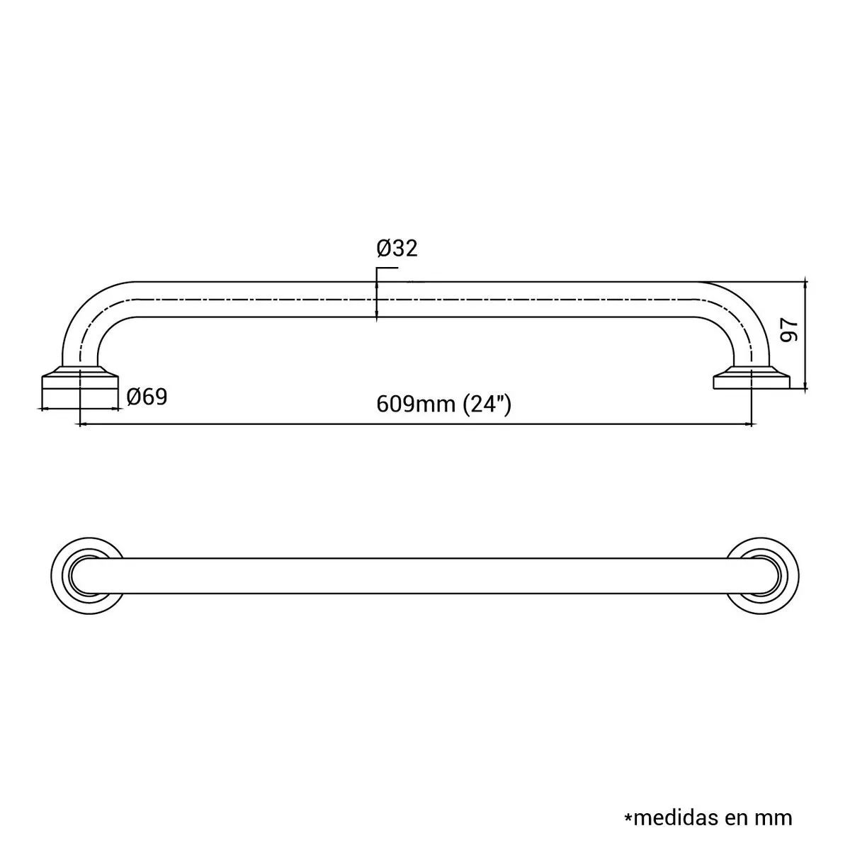VAINSA - Barra de Seguridad 60cm en Acero Inoxidable Vainsa