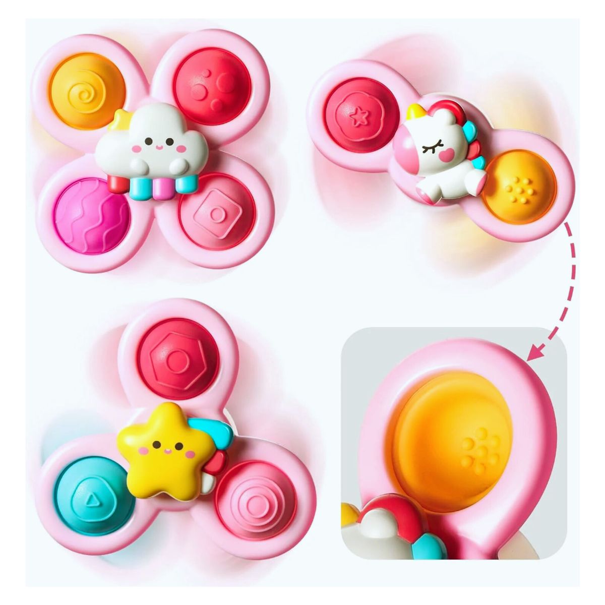GENERICO - Juguete Sensorial Giratorio Spinners Unicornios 3pcs para Bebé Niña