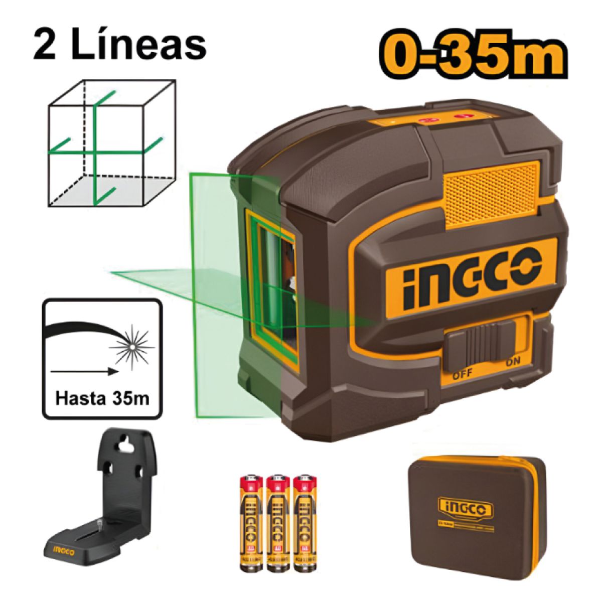 INGCO TOOLS - KIT NIVEL LÁSER 35M + MEDIDOR DE DISTANCIA LÁSER INGCO 70M COSLL0401