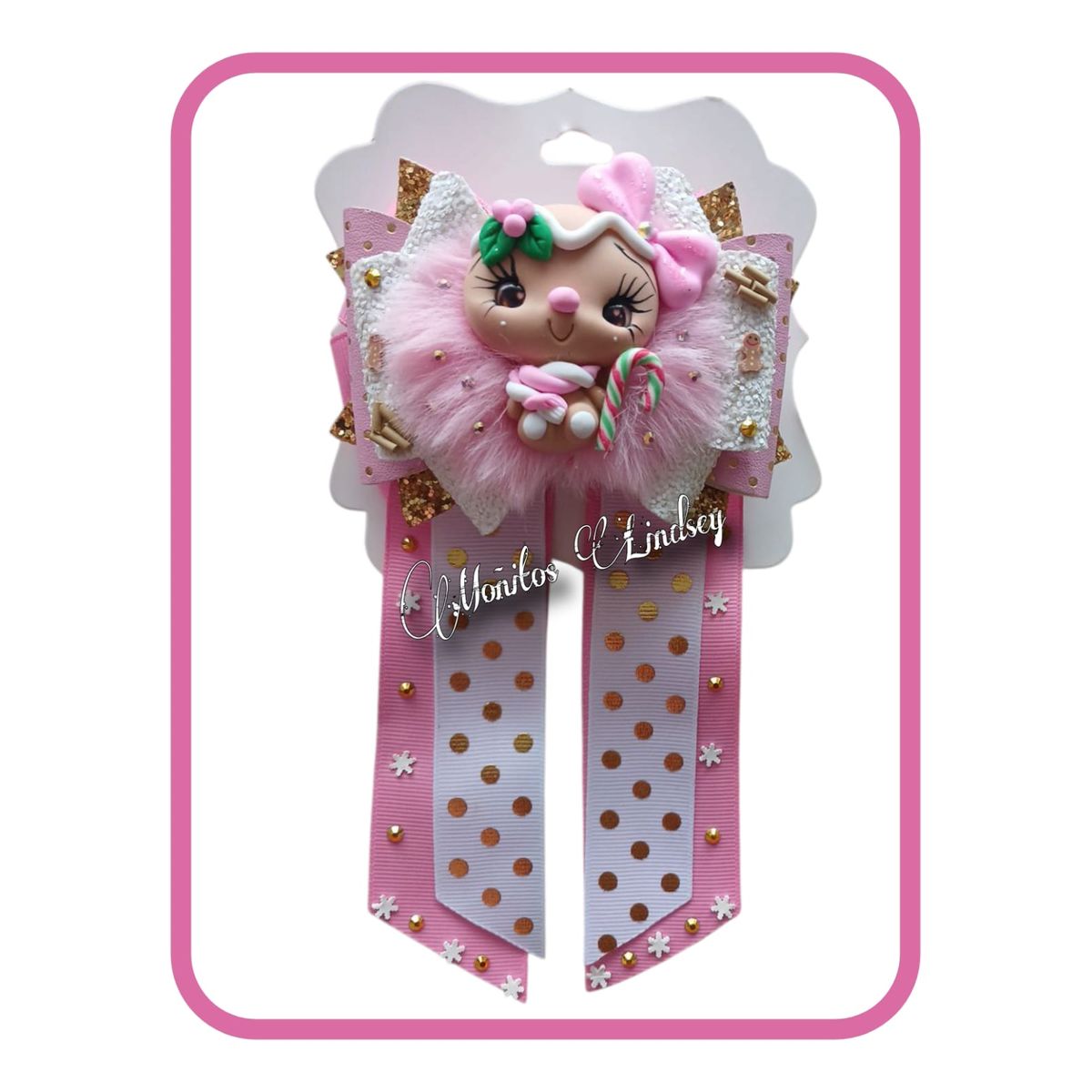 GENERICO - Lazo Coletero Galletita  Rosa - Moñitos Lindsey