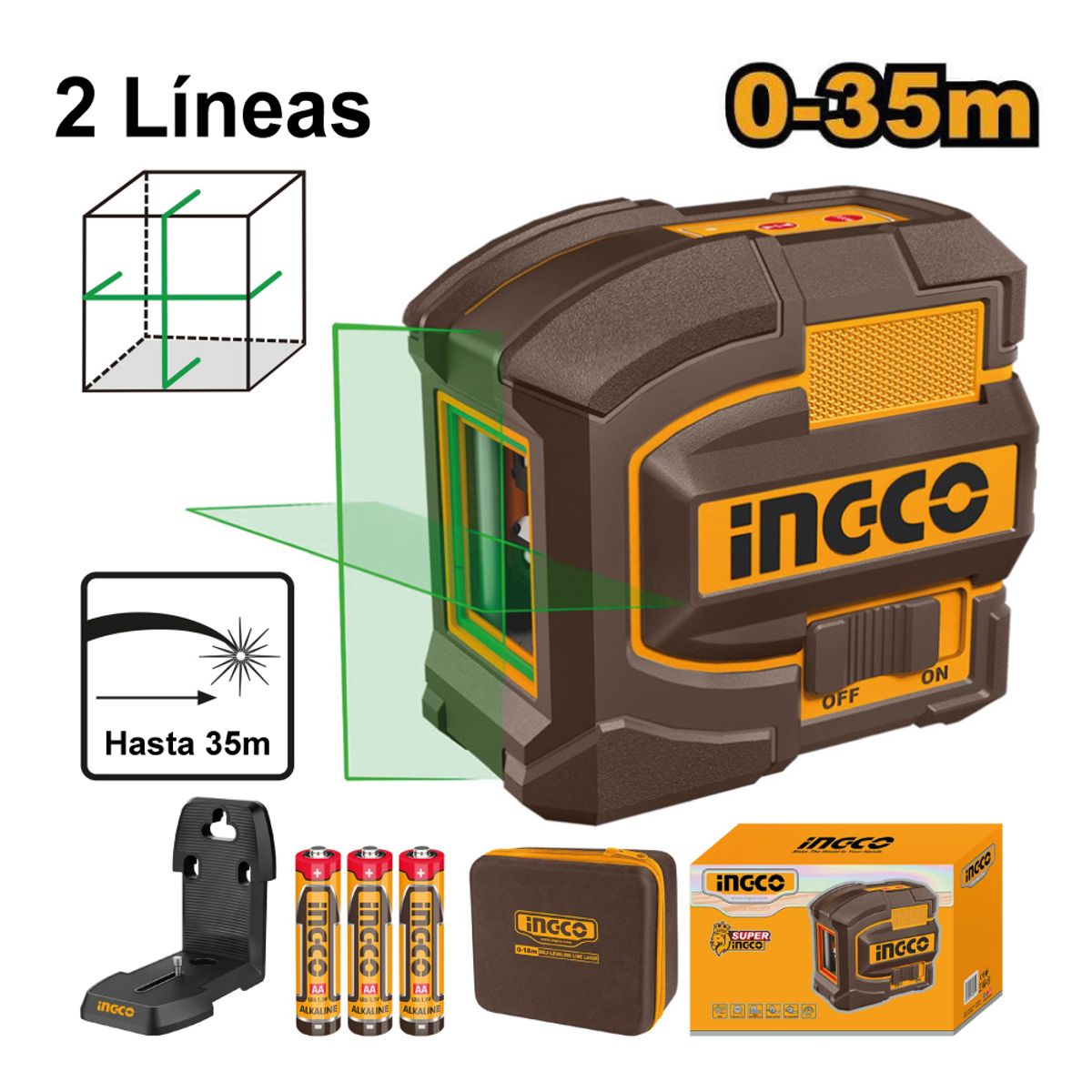 INGCO TOOLS - NIVEL LÁSER AUTONIVELANTE LÍNEA VERDE INGCO 35M HLL156601