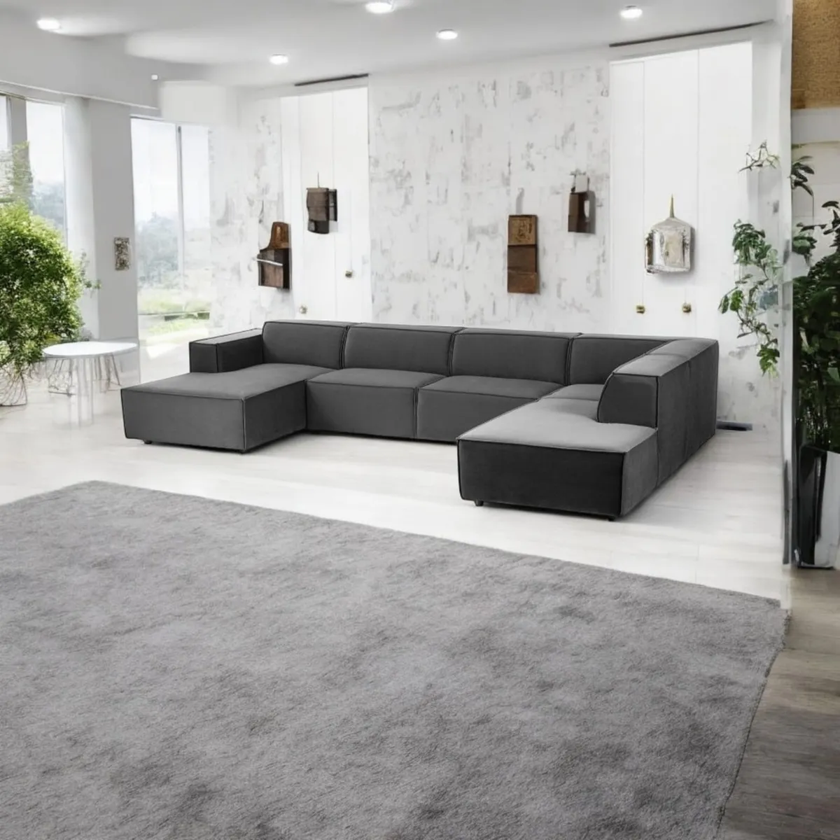 AMOBLART - SECCIONAL PANORAMICO LUJO 5 PIEZAS COLOR PLOMO