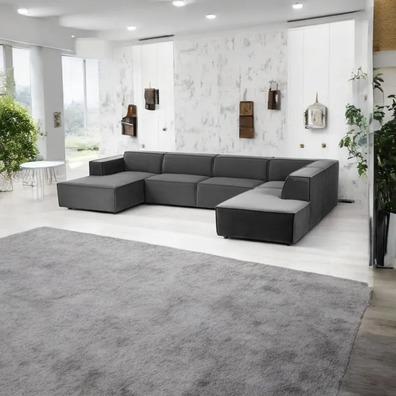 AMOBLART - SECCIONAL PANORAMICO LUJO 5 PIEZAS COLOR PLOMO