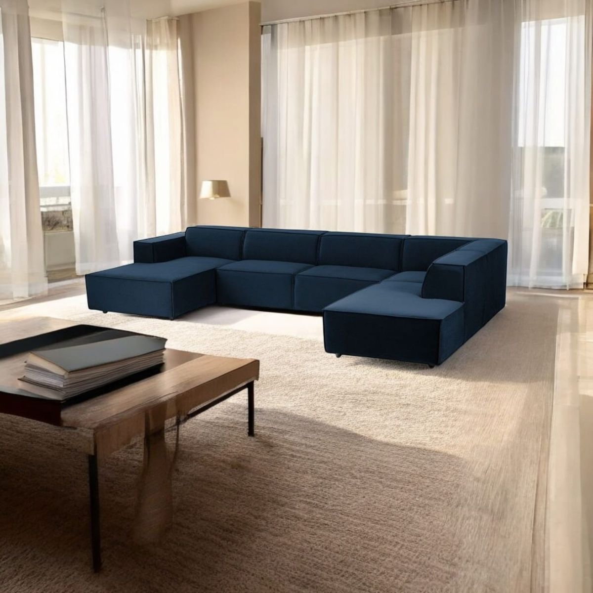 AMOBLART - SECCIONAL PANORAMICO LUJO 5 PIEZAS COLOR AZUL