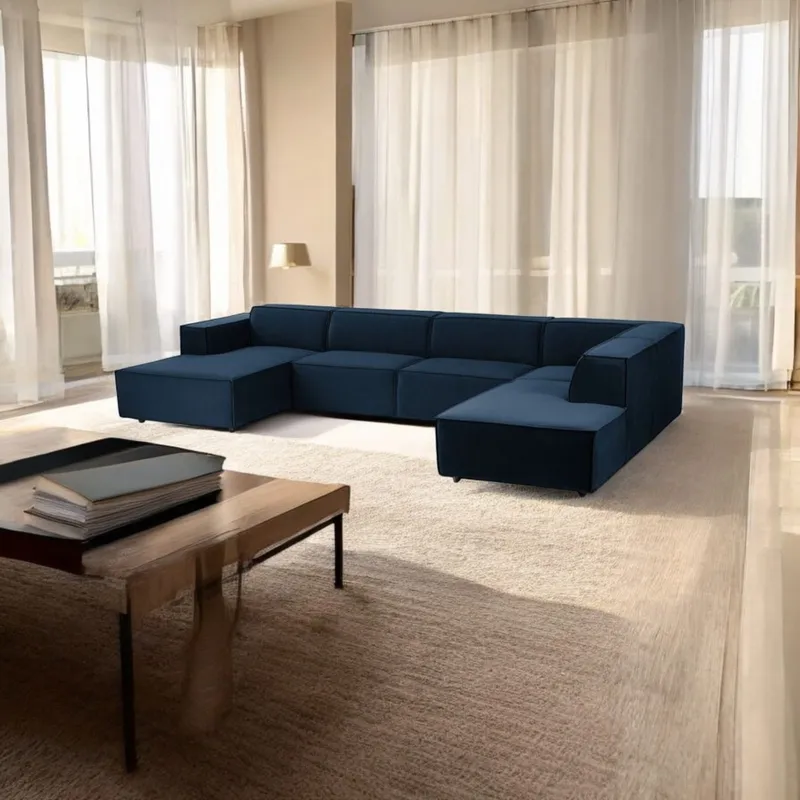 AMOBLART - SECCIONAL PANORAMICO LUJO 5 PIEZAS COLOR AZUL