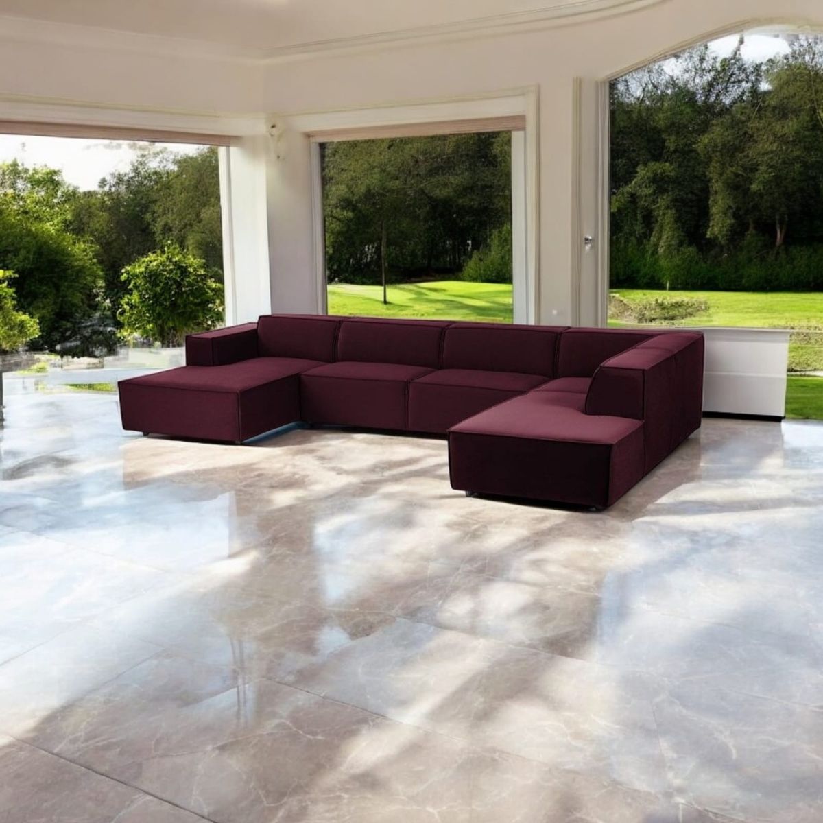 AMOBLART - SECCIONAL PANORAMICO LUJO 5 PIEZAS COLOR VINO