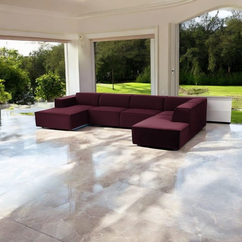 AMOBLART - SECCIONAL PANORAMICO LUJO 5 PIEZAS COLOR VINO