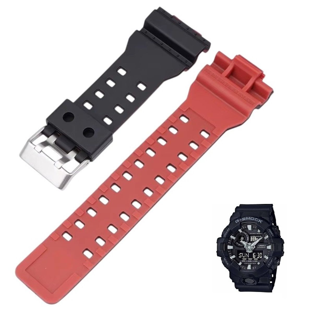 GENERICO - Correa Repuesto Bicolor para CASIO G SHOCK GA-700 - NRojo