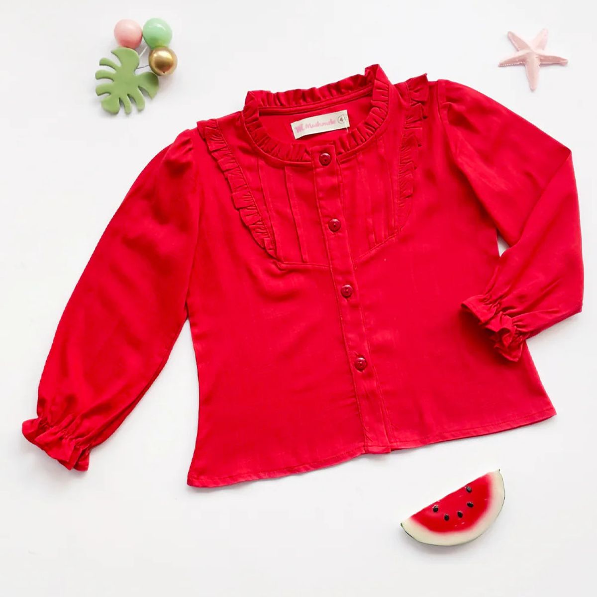 KIDS MASHMELO - Blusa para Niña en Lino Licrado con Tableros en Canesú - Kids Mahmelo