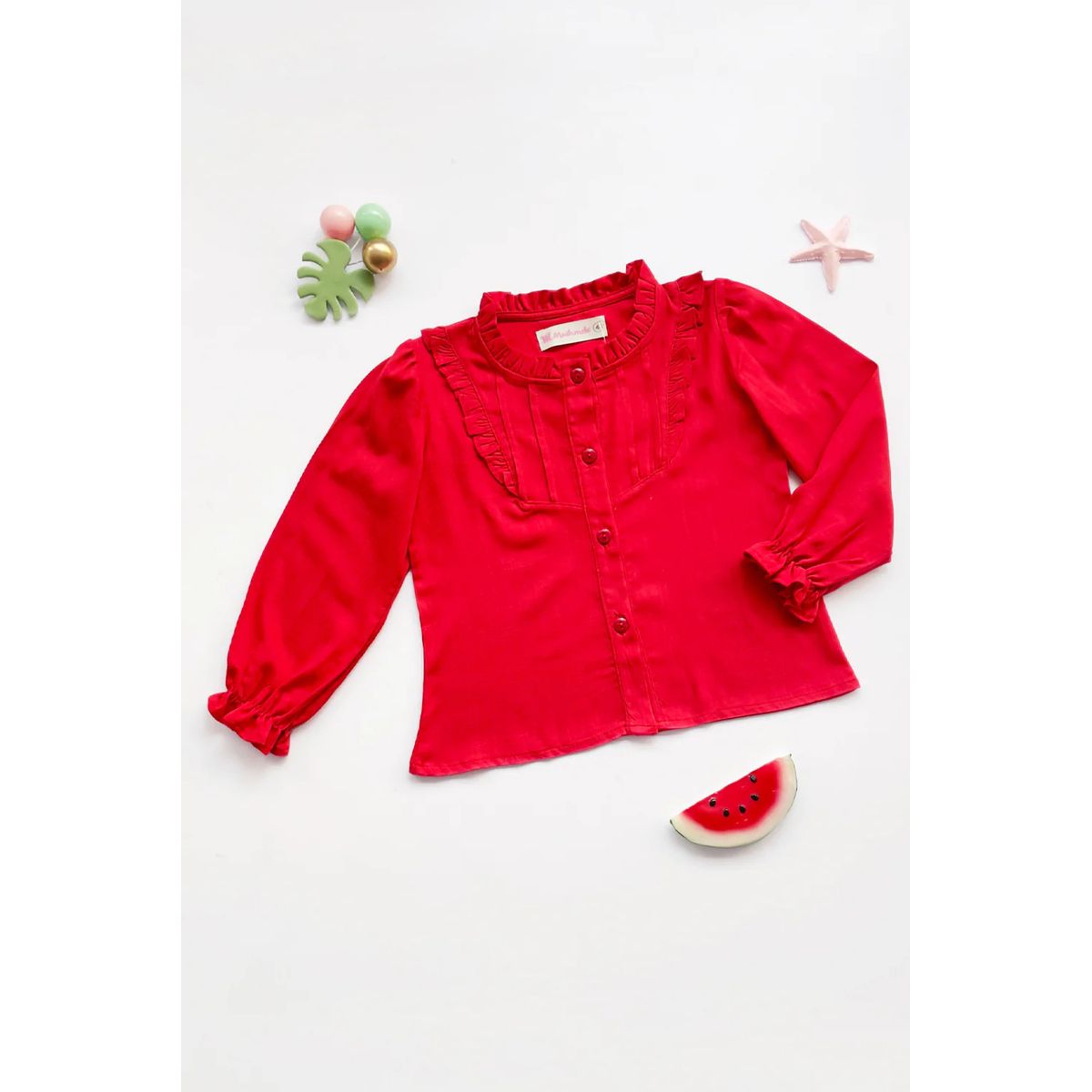 KIDS MASHMELO - Blusa para Niña en Lino Licrado con Tableros en Canesú - Kids Mahmelo