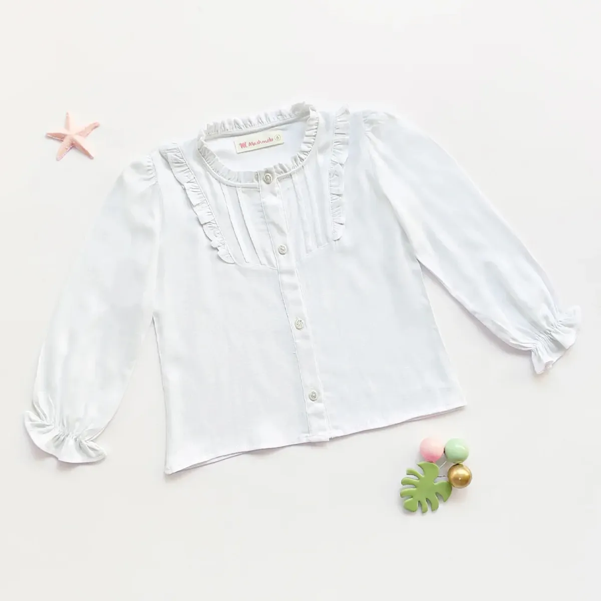 KIDS MASHMELO - Blusa para Niña en Lino Licrado con Tableros en Canesú - Kids Mahmelo