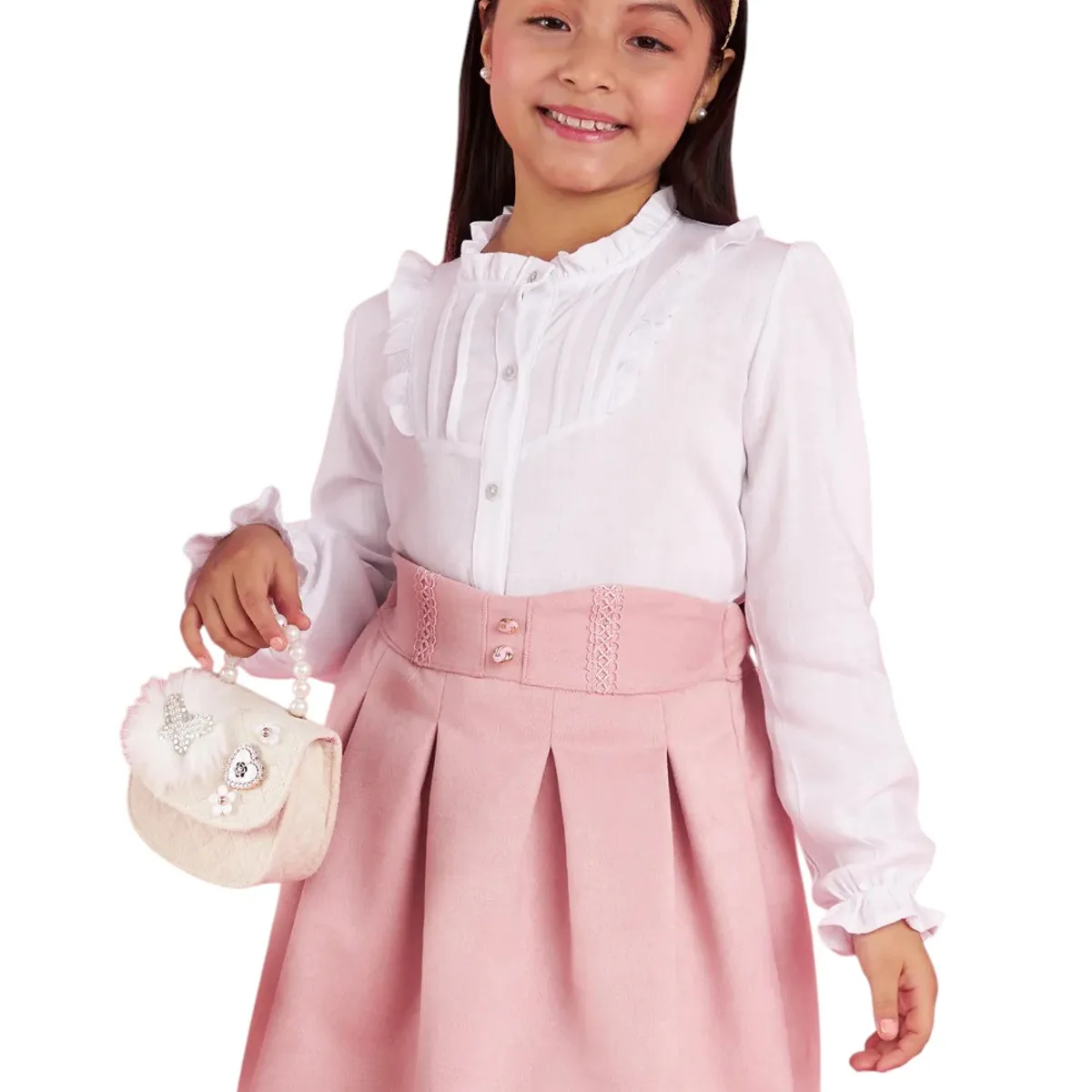 KIDS MASHMELO - Blusa para Niña en Lino Licrado con Tableros en Canesú - Kids Mahmelo