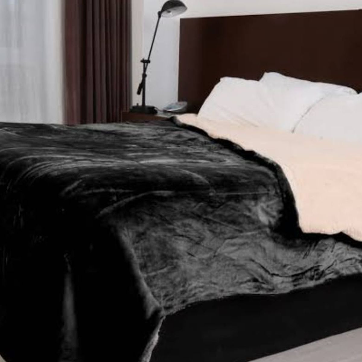 GENERICO - EDREDÓN MICROSHERPA CON CARNERO 2 PLAZA 1 PIEZA NEGRO