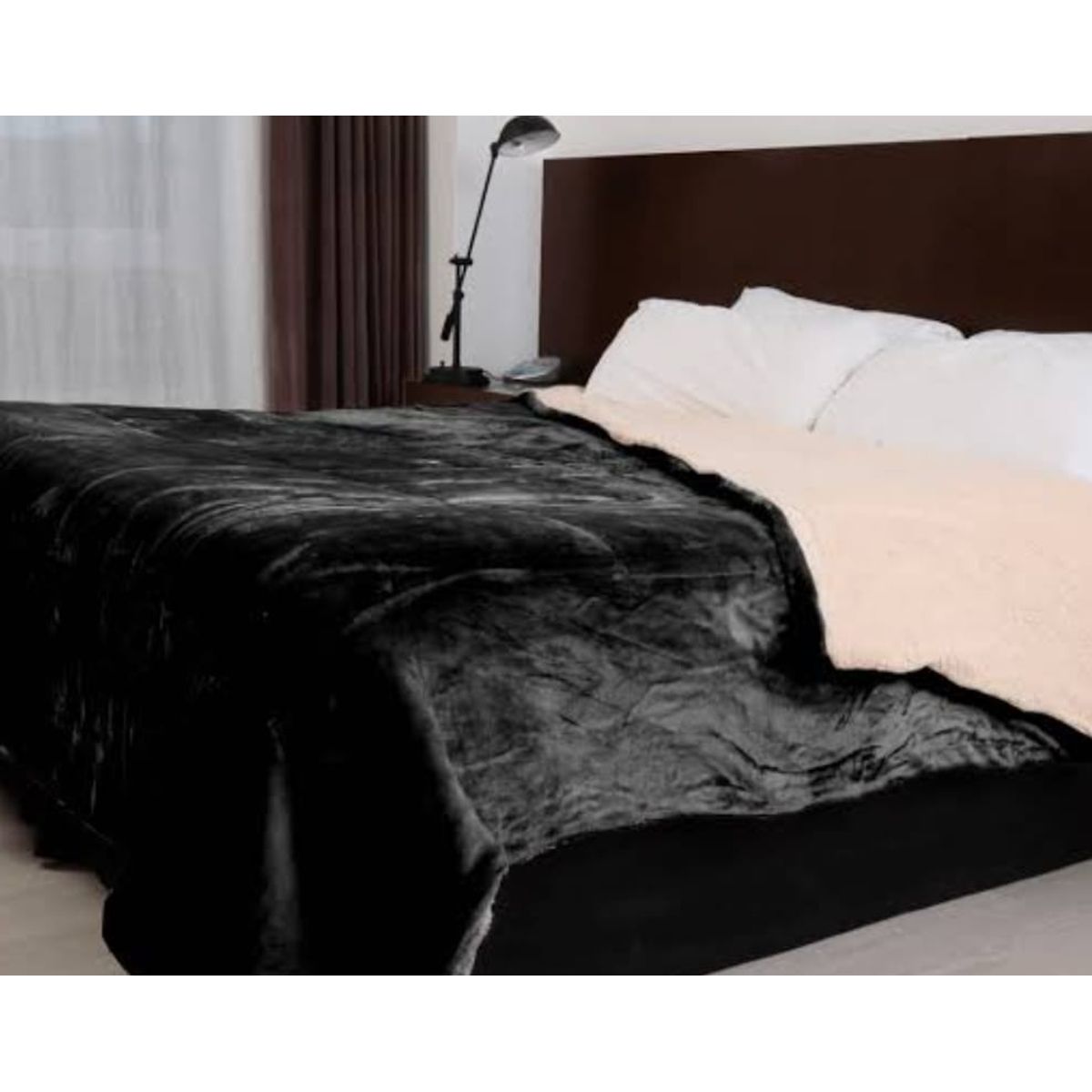 GENERICO - EDREDÓN MICROSHERPA CON CARNERO 2 PLAZA 1 PIEZA NEGRO