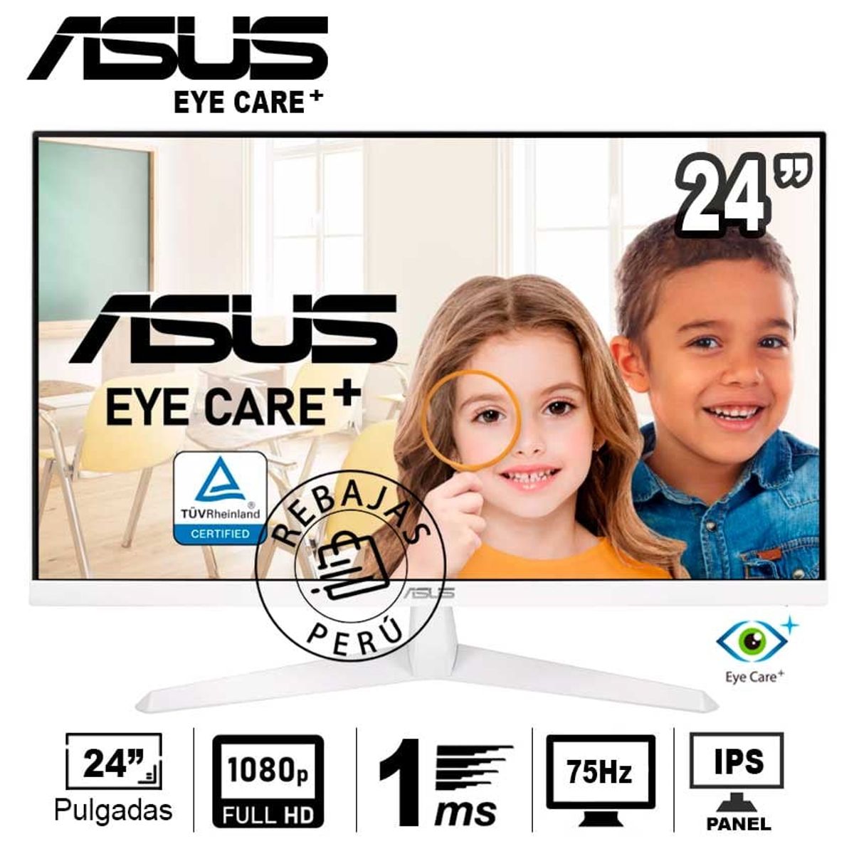 ASUS - Monitor ASUS 24 FHD IPS 75Hz FreeSync Eye Care 1ms Antibacterial
