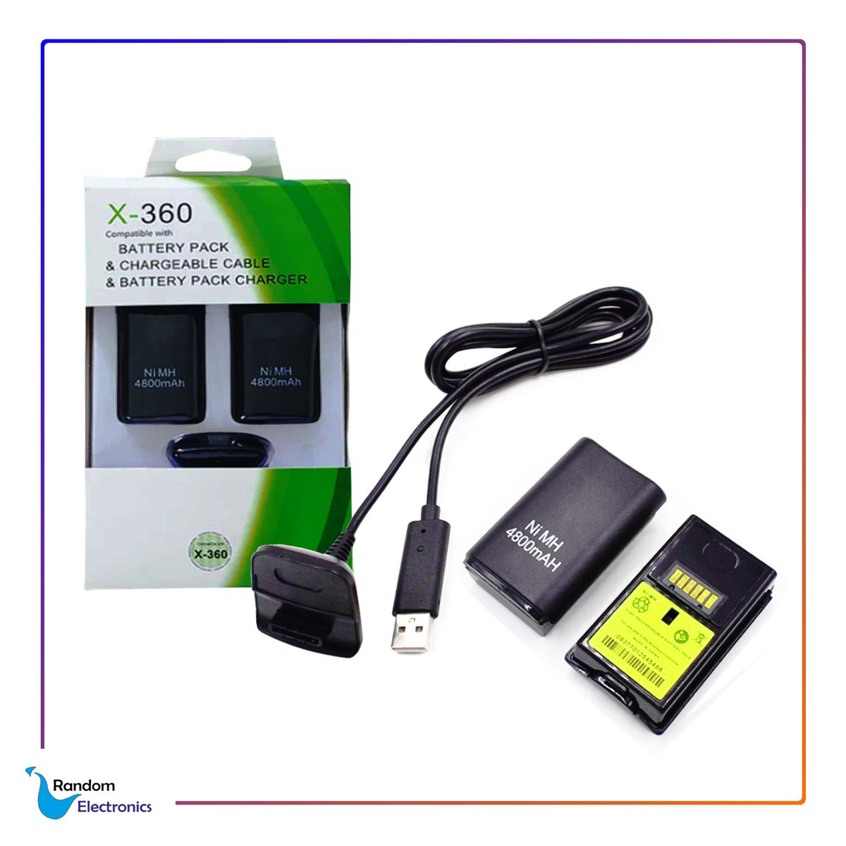 GENERICO - GENERIC 2 BATERÍAS RECARGABLES 4800MAH + 1CABLE DE CARGA USB XBOX 360