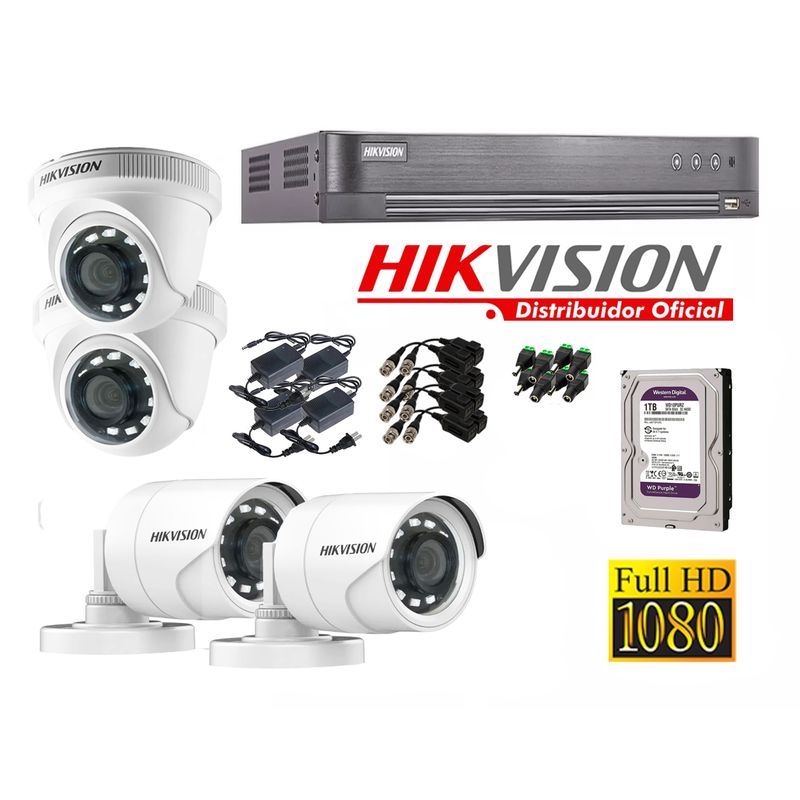 HIKVISION - KIT 4 CÁMARAS FULL HD  SIN AUDIO, INCLUYE APLICACIÓN GRATIS PARA VISUALIZAR POR INTERNET Y SOPORTE TECNICO PERMANENTE