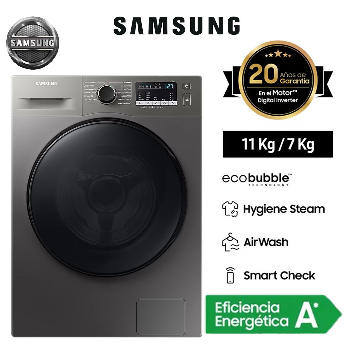 SAMSUNG - Lavaseca Ecobubble Con Airwash 11 Kg / 7 KG SAMSUNG