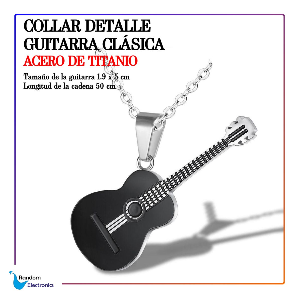 GENERICO - COLLAR CADDENA TITANEO FORMA GUITARRA CLASICA