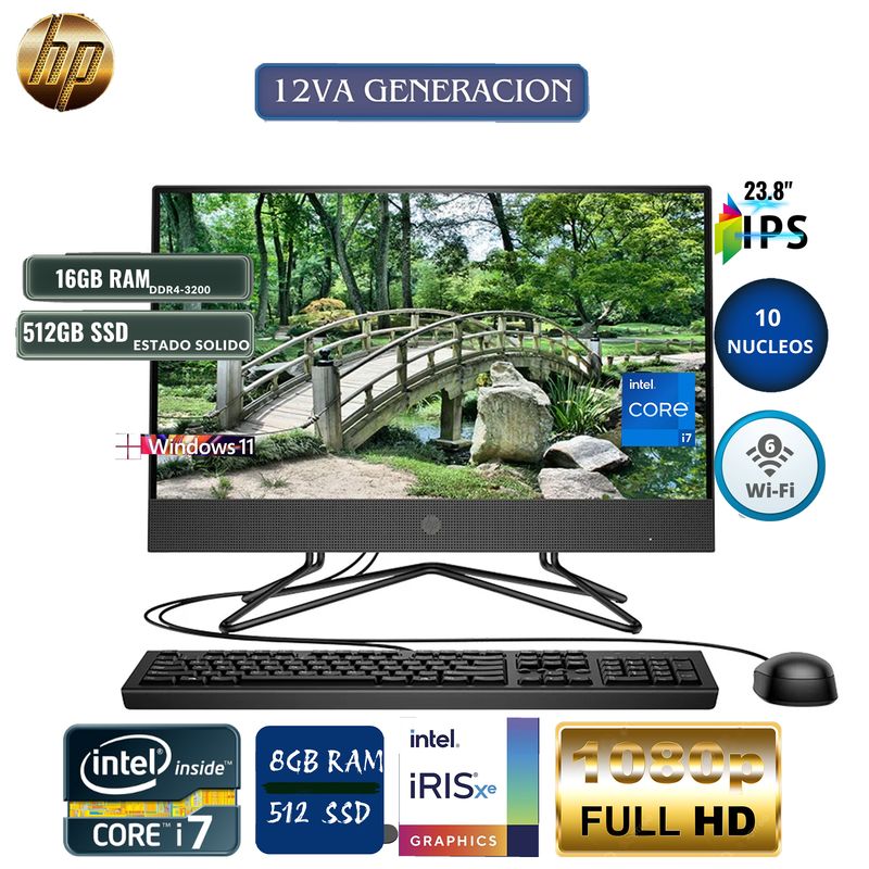HP - All In One Hp 240 G9 Core i7 12Va Gen, 23.8" Led, Ram 8Gb, Ssd 512Gb