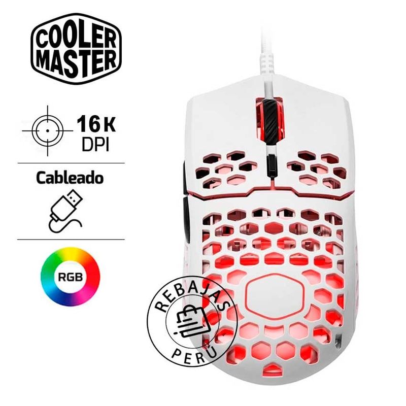 COOLER MASTER - Mouse Gaming Cooler Master MM711 RGB 16000 DPI Ultra Ligero 53g Blanco