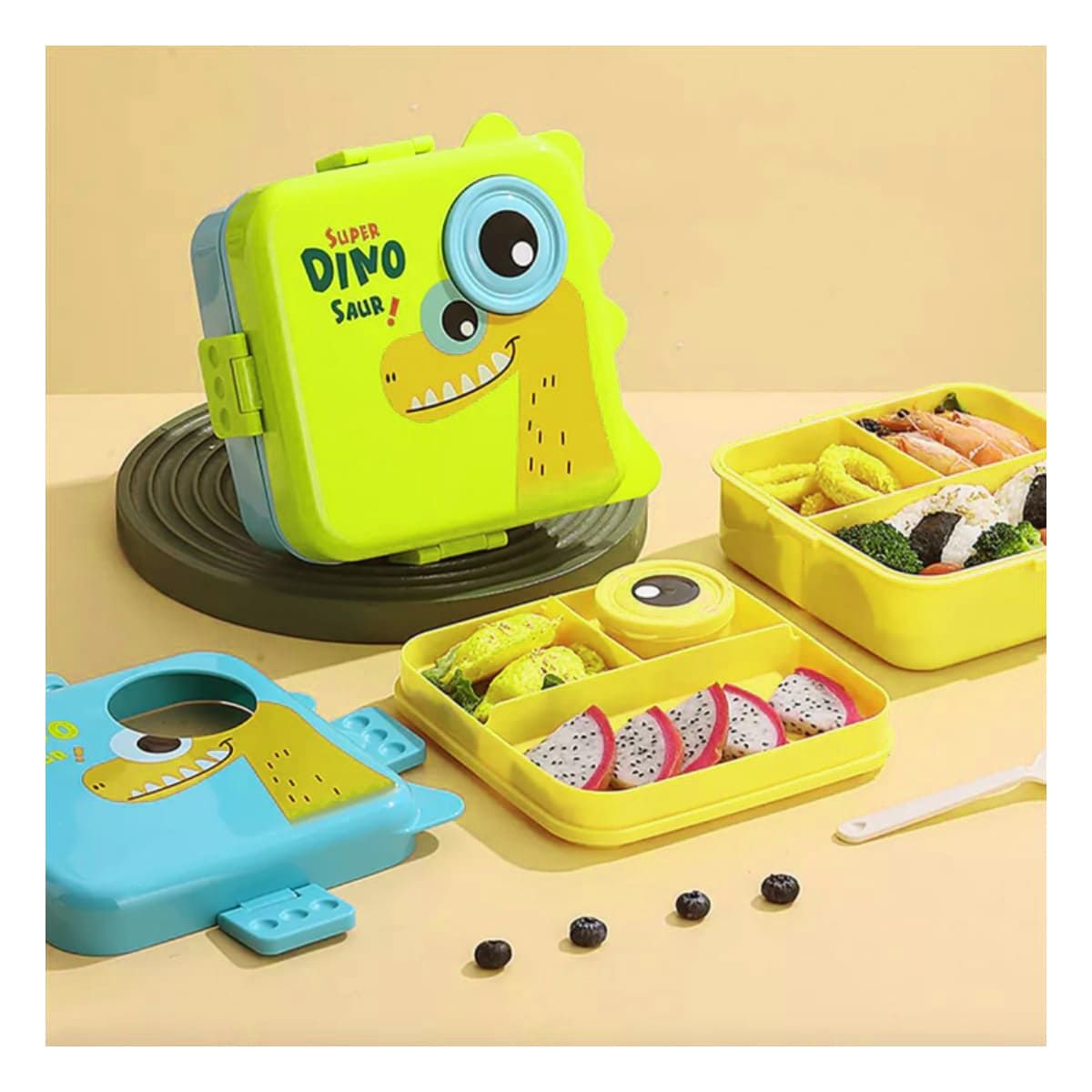 RYBIU IMPORT - Lonchera con Dibujo de Dino 1600ml Celeste Y+Regalo Agendita