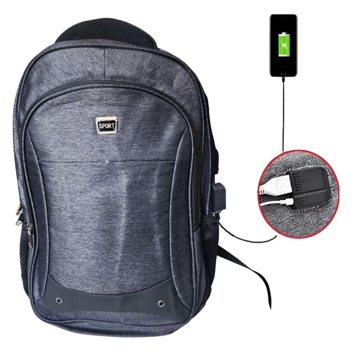GENERICO - Mochila SPORT 3 cierres Casual porta Laptop puerto USB