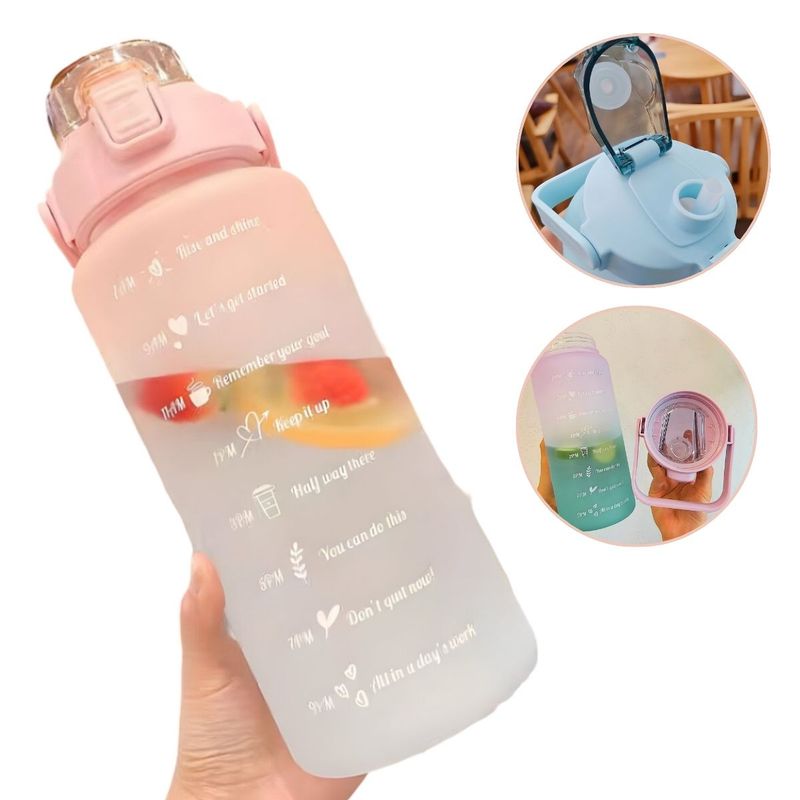 ELMEJORPRECIO - Tomatodo Portátil Bicolor Mate Motivacional con Stickers Rosado