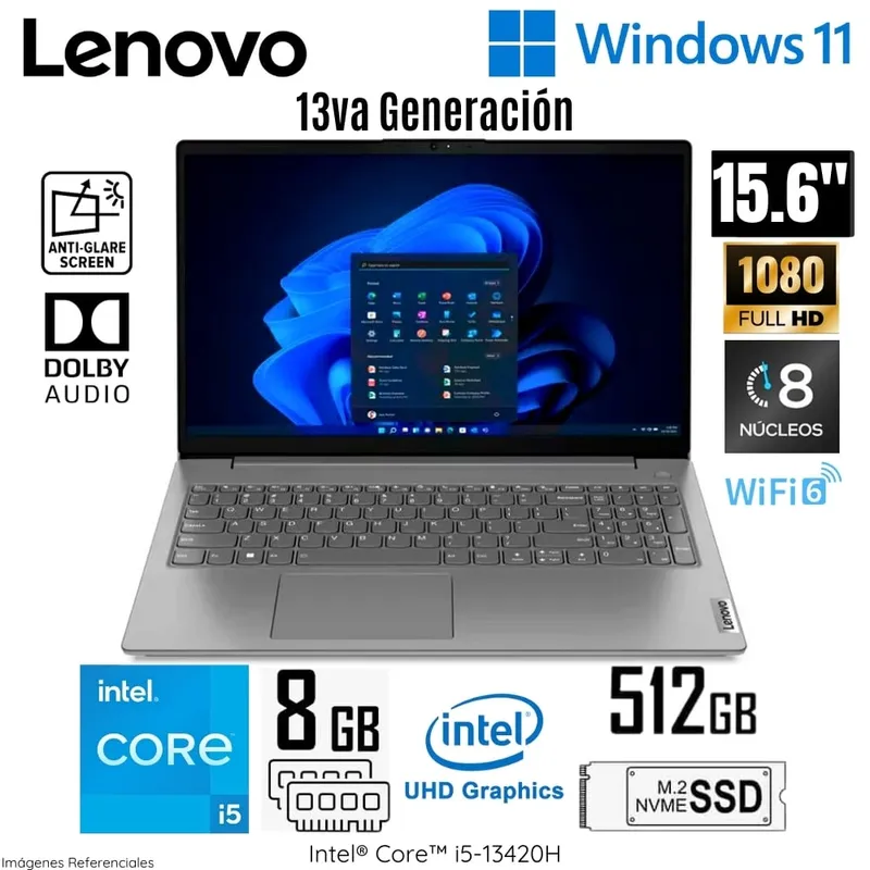 LENOVO - Laptop Lenovo V15 G4 IRU Intel Core i5-13420H 8GB RAM 512GB SSD 15.6 FHD - 83A100GJLM