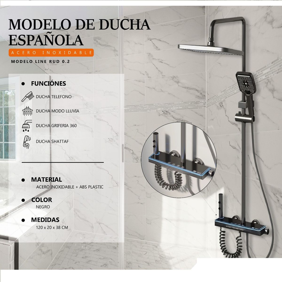 GENERICO - Ducha Española Multifuncional 4 Teclas Digital Deluxe
