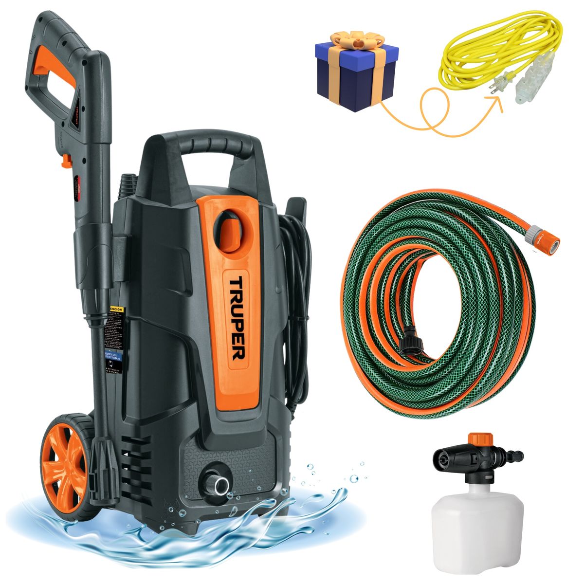 TRUPER - COMBO Hidrolavadora portátil Truper 1500 PSI + manguera reforzada 10m