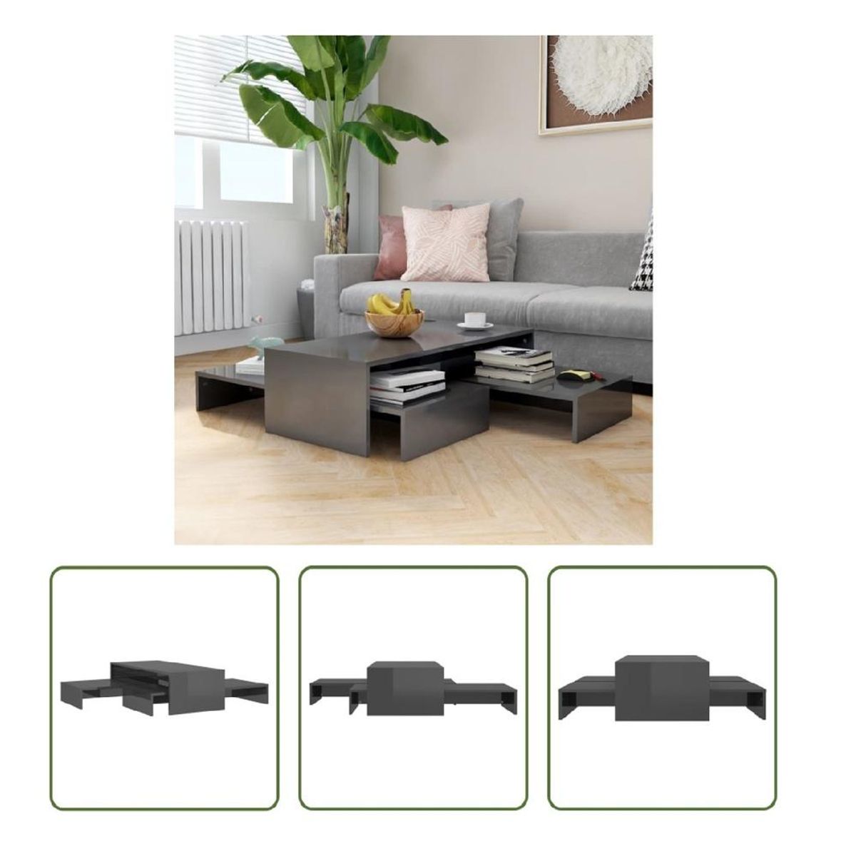 TU MESITA - Juego de Mesas de Centro x3 TU MESITA Lamas Gris Oscuro