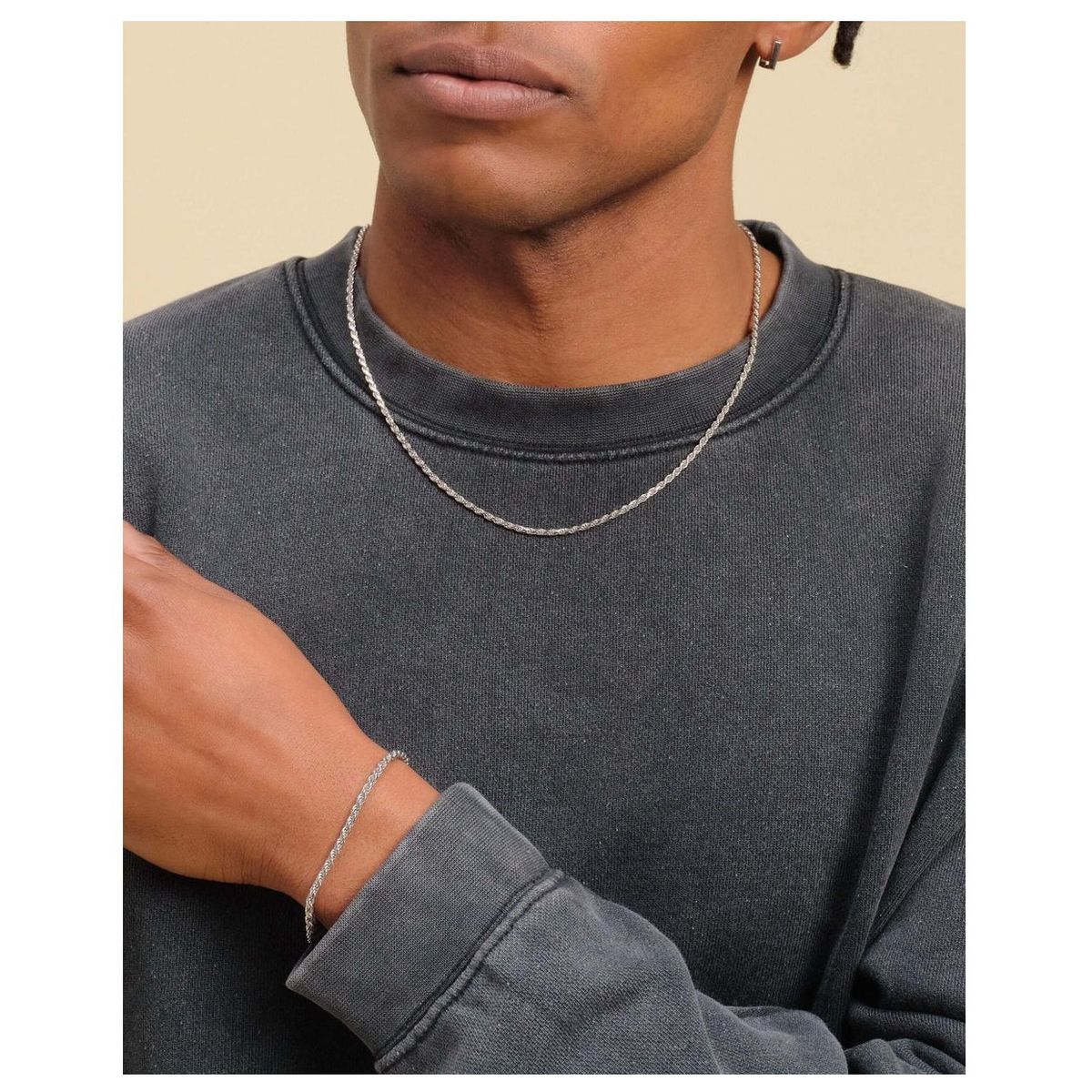 OEM - Cadena Hombre + Pulsera Torcida Delgado Acero Inoxidable 316L