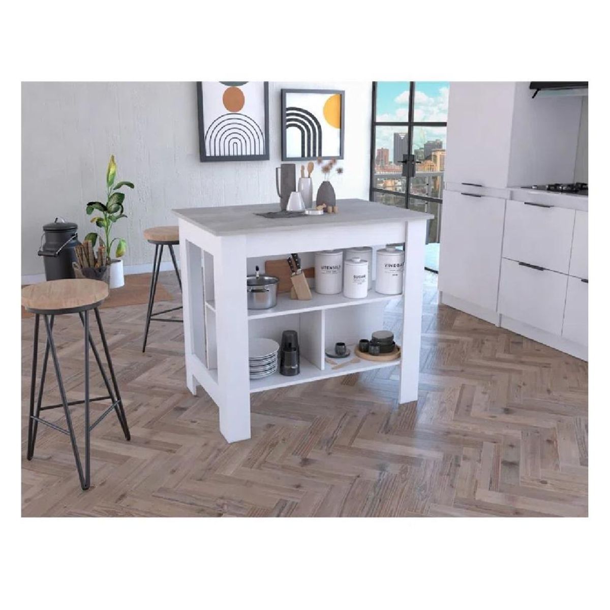 TU MESITA - Mesa Auxiliar de Cocina TU MESITA Marlon color BlancoGris en Melamina 18mm