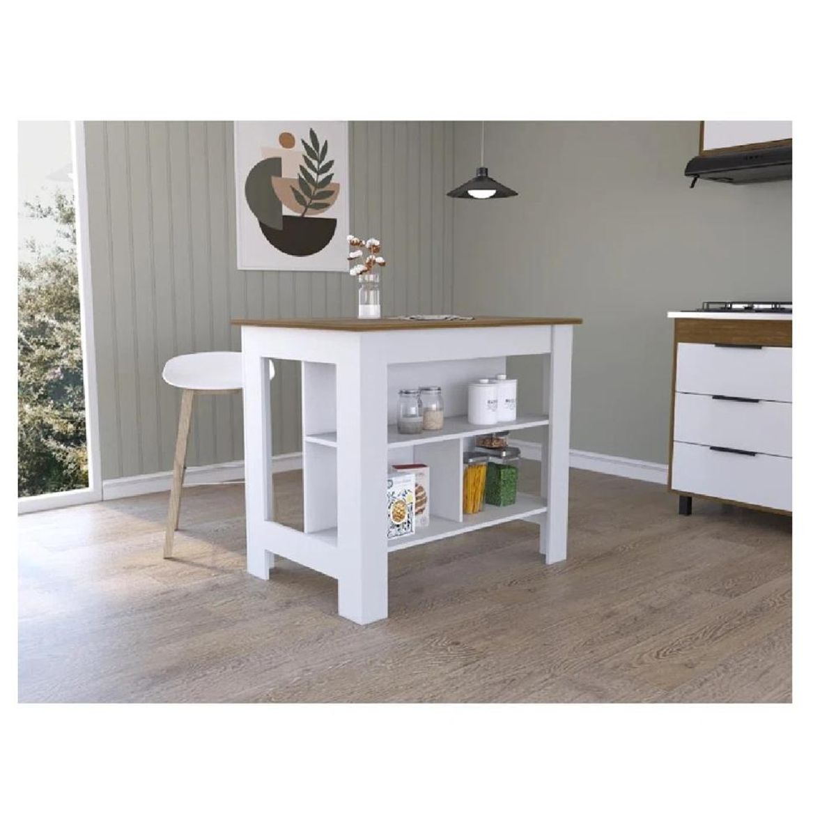 TU MESITA - Mesa Auxiliar de Cocina TU MESITA Marlon color BlancoMarrón en Melamina 18mm