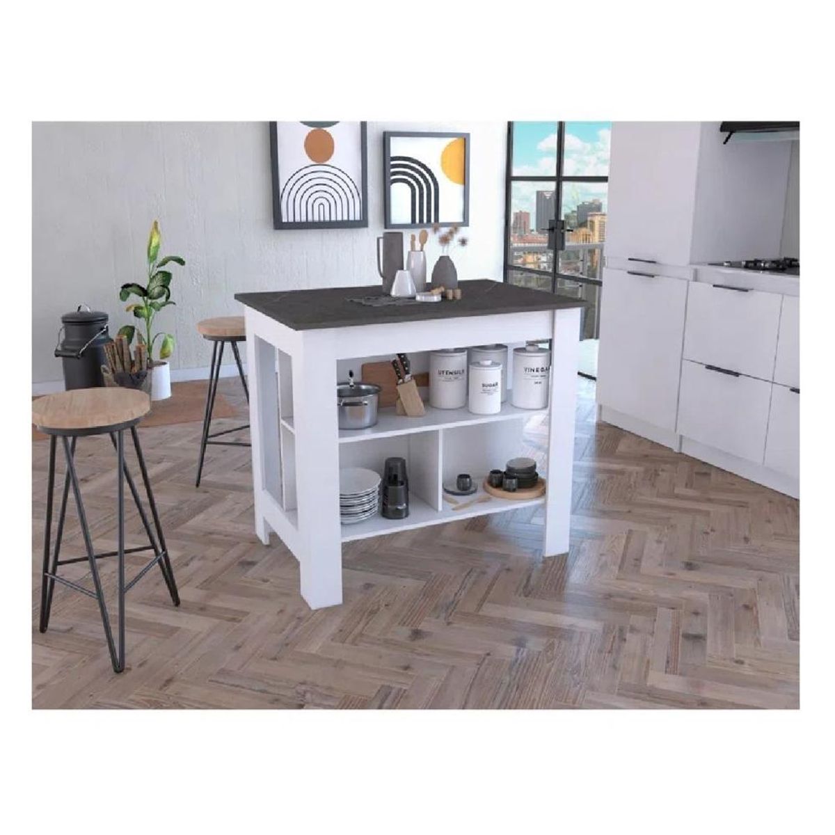 TU MESITA - Mesa Auxiliar de Cocina TU MESITA Marlon color BlancoNegro en Melamina 18mm