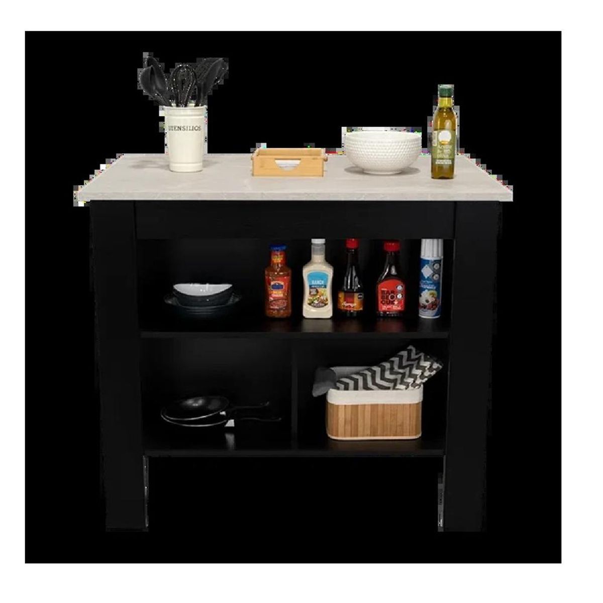 TU MESITA - Mesa Auxiliar de Cocina TU MESITA Marlon color NegroBlanco en Melamina 18mm