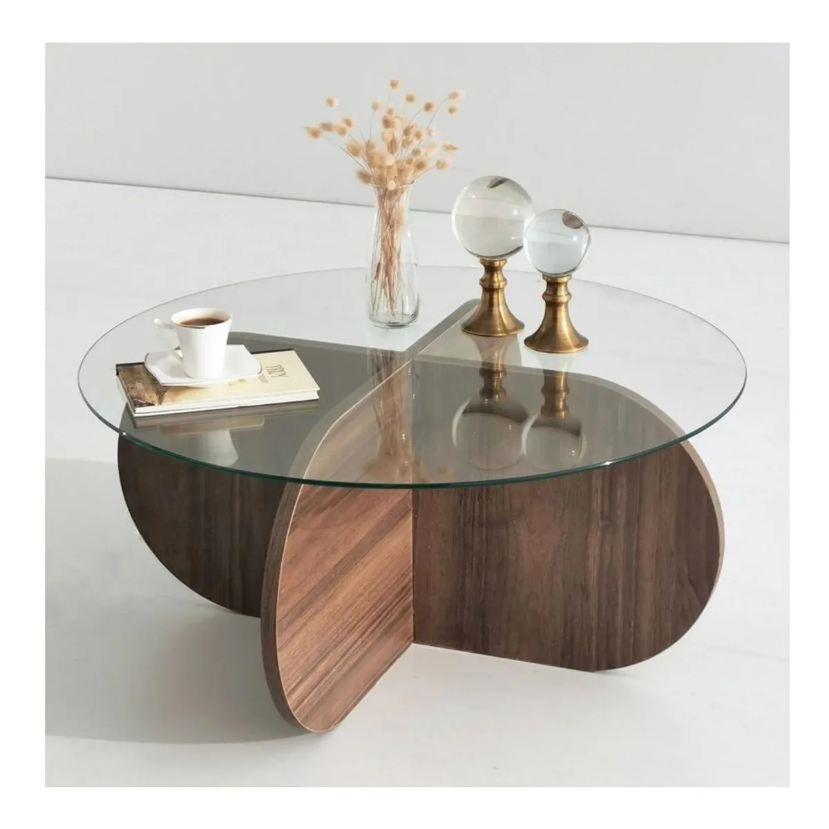 TU MESITA - Mesa de Centro Circular TU MESITA Topacio color Marrón con Vidrio